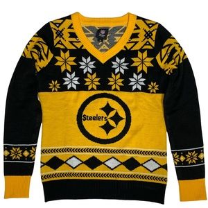 NFL Sweaters | NFL Team Apparel Steelers V Neck Sweater Holiday Size Medium Ugly Sweater | Color: Black/Yellow | Size: M | Onecreek's Closet
